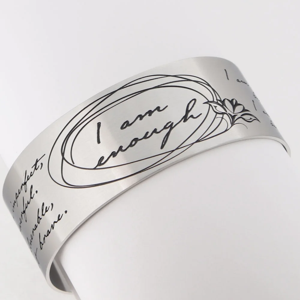 Wide Cuff Bracelet Inspirational Message Bracelet